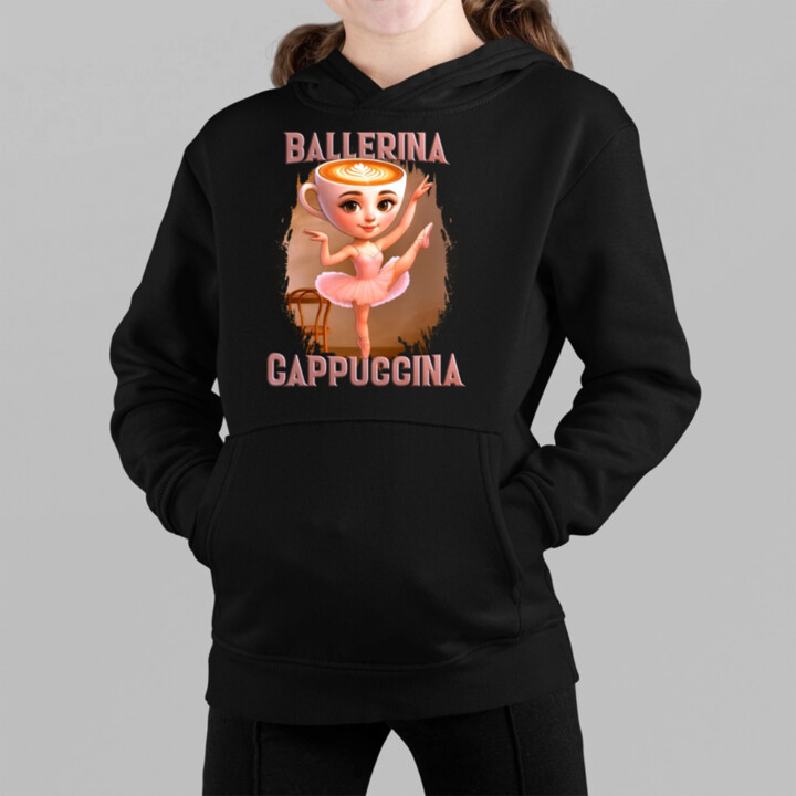 Ballerina Cappuccina V2 - Italian Brainrot - detská mikina s kapucňou