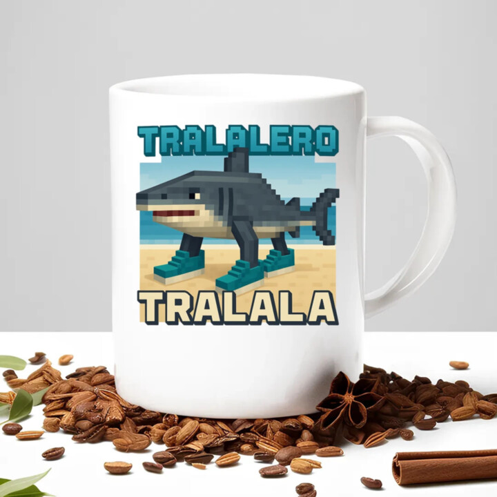 Tralalero Tralala - Italian Brainrot pre fanúšikov Minecraftu - keramický hrnček s potlačou