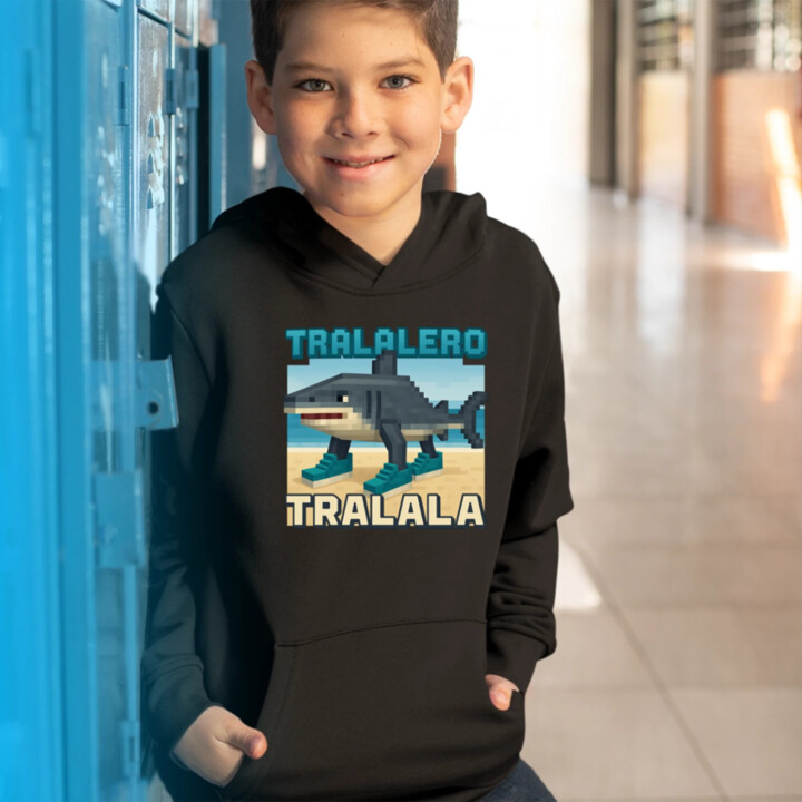 Tralalero Tralala - Italian Brainrot pre fanúšikov Minecraftu - detská mikina s kapucňou