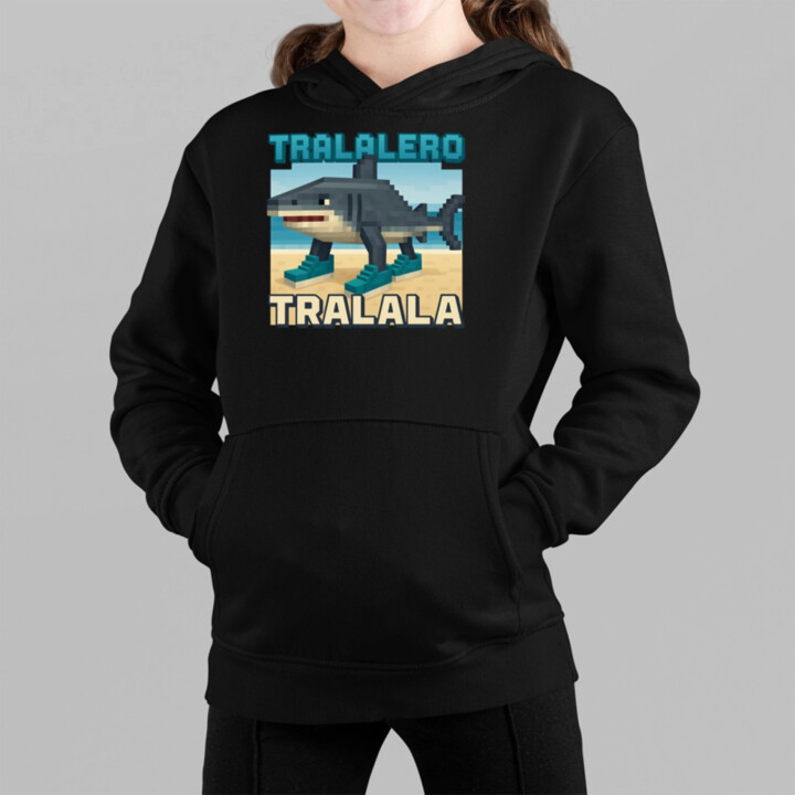Tralalero Tralala - Italian Brainrot pre fanúšikov Minecraftu - detská mikina s kapucňou