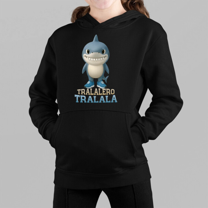 Tralalero Tralala Baby Bubu - Italian Brainrot - žralok v čižmách - detská mikina s kapucňou
