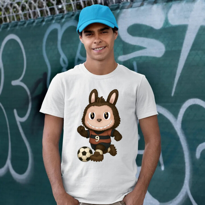 Plyšový Maskot Bubu Futbalista - pánske tričko s potlačou pro fanoušky Labubu