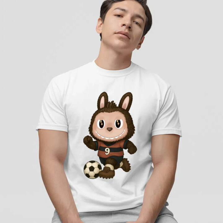 Plyšový Maskot Bubu Futbalista - pánske tričko s potlačou pro fanoušky Labubu