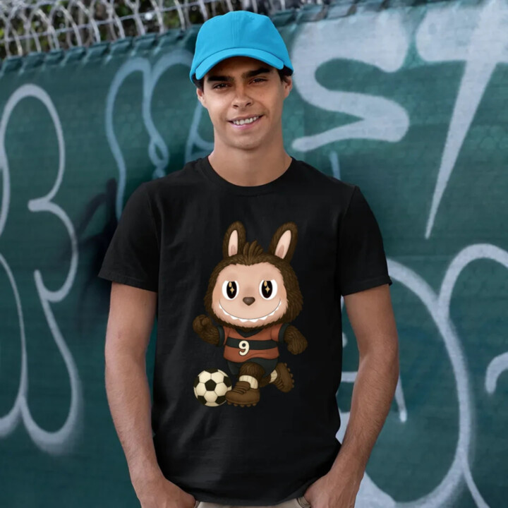 Plyšový Maskot Bubu Futbalista - pánske tričko s potlačou pro fanoušky Labubu