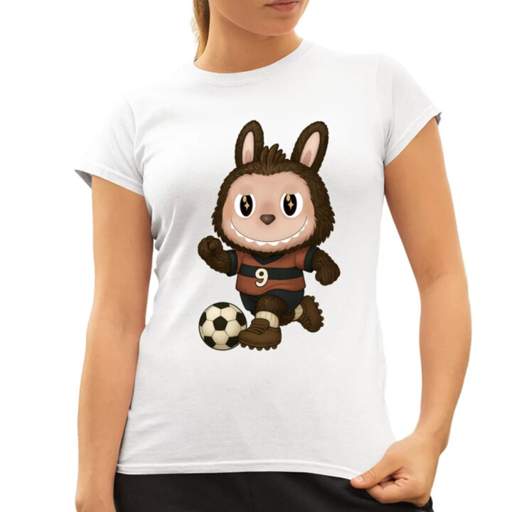 Plyšový Maskot Bubu Futbalista - dámske tričko s potlačou pro fanoušky Labubu