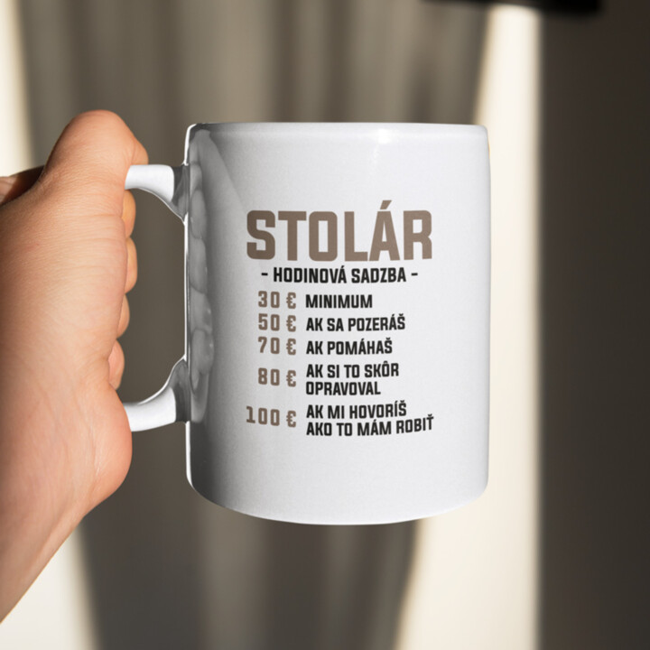 Stolár - hodinová sadzba - keramický hrnček s potlačou