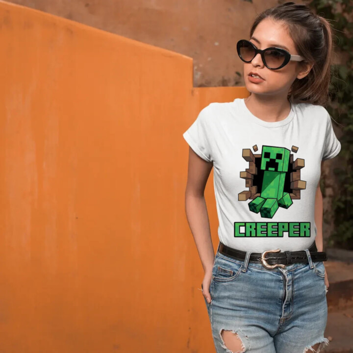 Creeper - dámske tričko s potlačou pre fanúšikov hry Minecraft