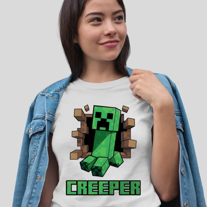 Creeper - dámske tričko s potlačou pre fanúšikov hry Minecraft