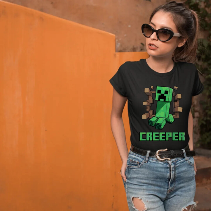 Creeper - dámske tričko s potlačou pre fanúšikov hry Minecraft