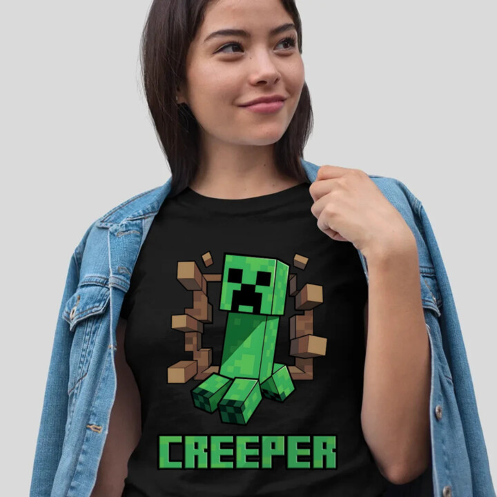 Creeper - dámske tričko s potlačou pre fanúšikov hry Minecraft