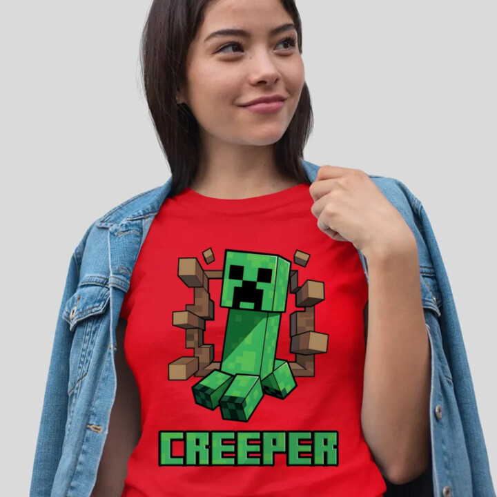 Creeper - dámske tričko s potlačou pre fanúšikov hry Minecraft