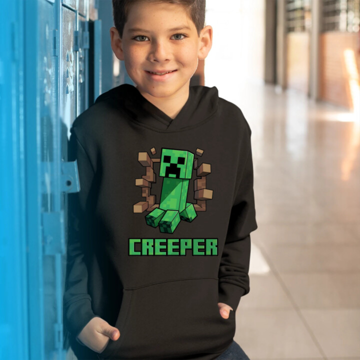 Creeper - detská mikina s kapucňou pre fanúšikov hry Minecraft