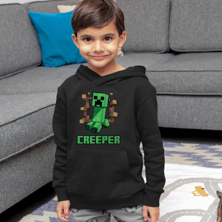 Creeper - detská mikina s kapucňou pre fanúšikov hry Minecraft