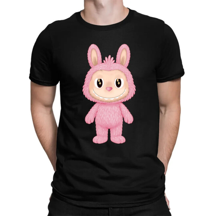 Plyšový Maskot Bubu Ružová - pánske tričko s potlačou pre fanúšikov Labubu