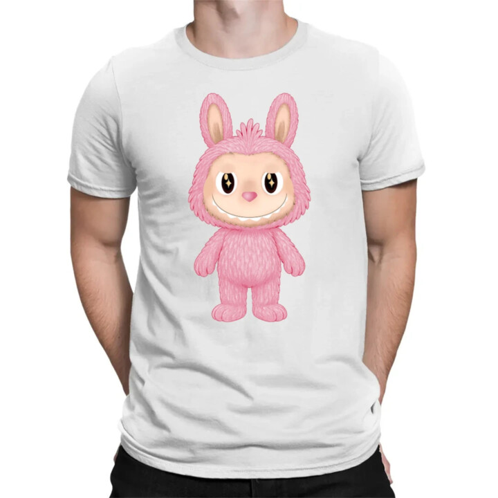 Plyšový Maskot Bubu Ružová - pánske tričko s potlačou pre fanúšikov Labubu