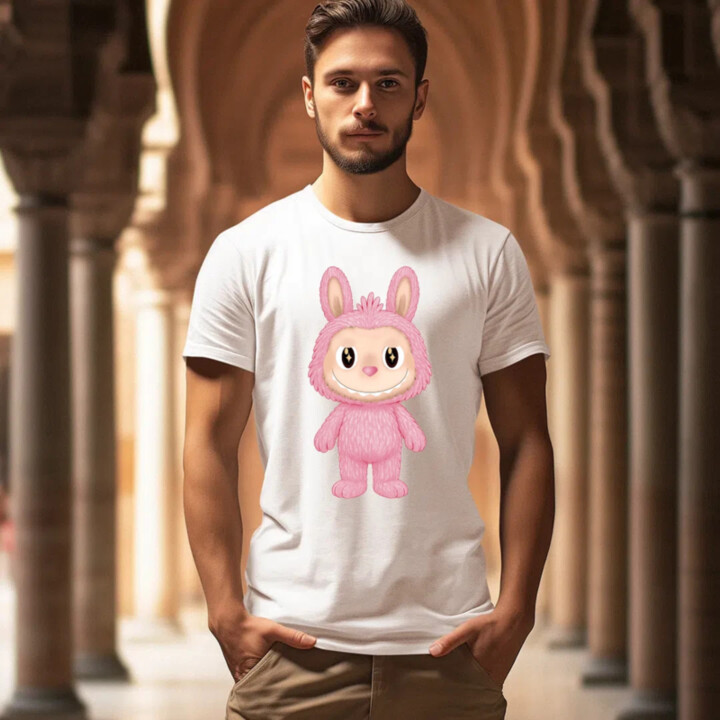 Plyšový Maskot Bubu Ružová - pánske tričko s potlačou pre fanúšikov Labubu