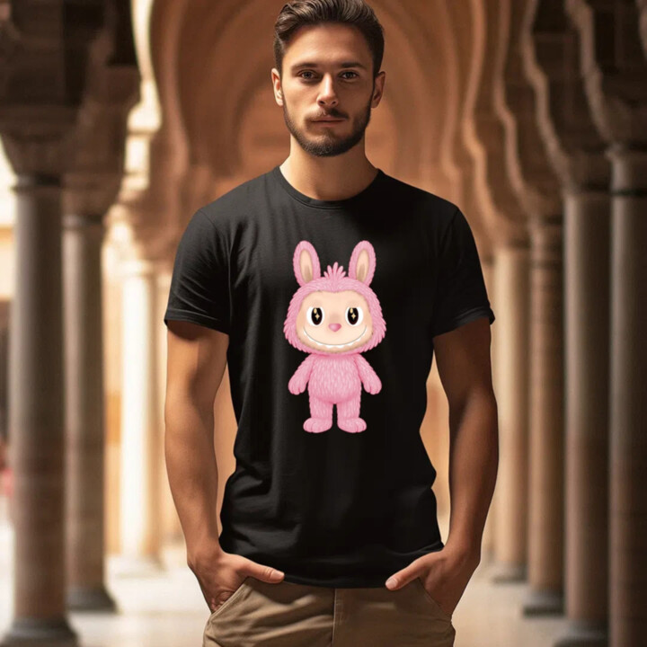 Plyšový Maskot Bubu Ružová - pánske tričko s potlačou pre fanúšikov Labubu