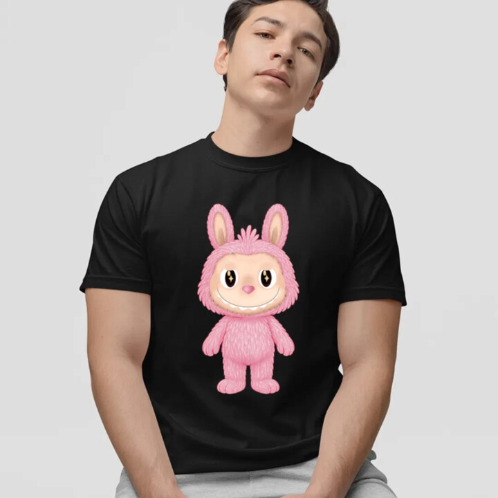 Plyšový Maskot Bubu Ružová - pánske tričko s potlačou pre fanúšikov Labubu
