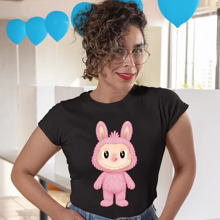 Plyšový Maskot Bubu Ružová - dámske tričko s potlačou pre fanúšikov Labubu