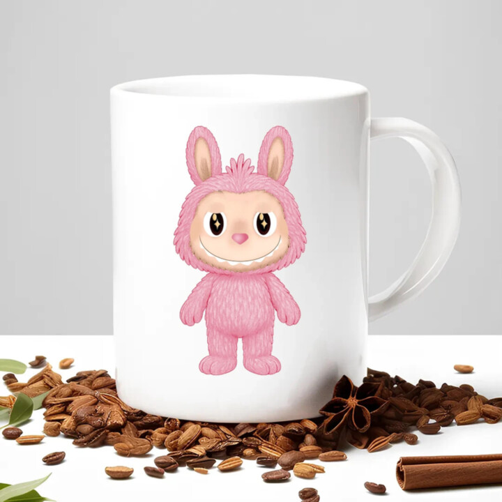 Plyšový Maskot Bubu Ružová - keramický hrnček s potlačou pre fanúšikov Labubu
