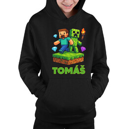 Steve - detská mikina s kapucňou pre fanúšikov Minecraftu - personalizovaný produkt