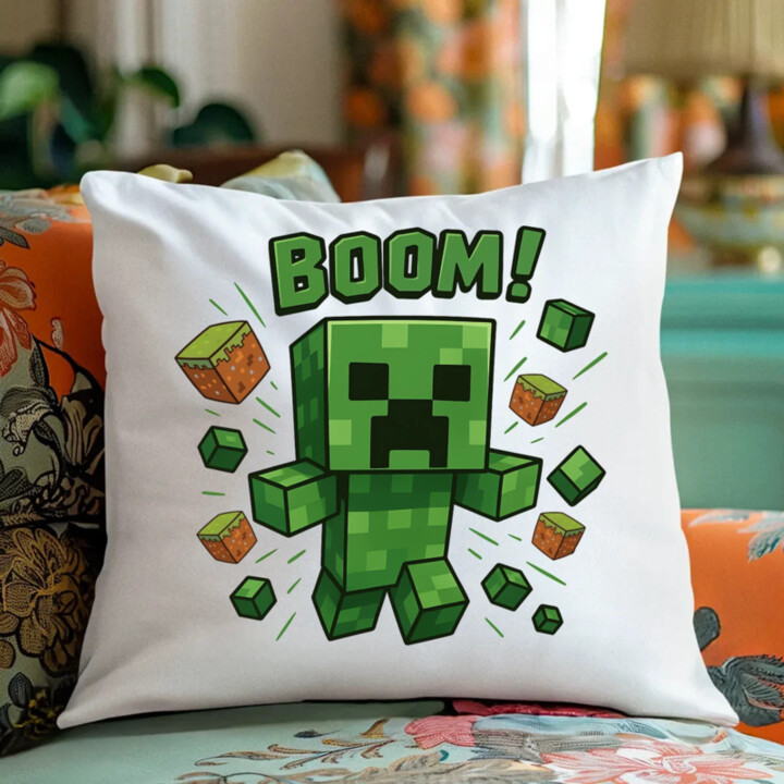 Boom! - vankúš s potlačou pre fanúšikov Minecraftu