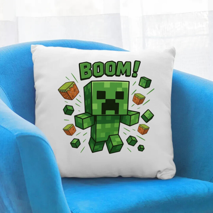 Boom! - vankúš s potlačou pre fanúšikov Minecraftu