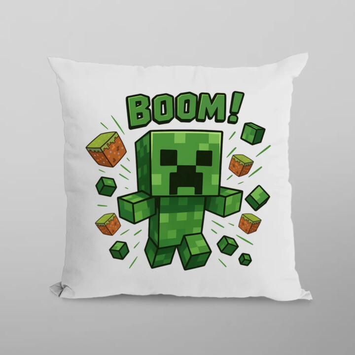 Boom! - vankúš s potlačou pre fanúšikov Minecraftu