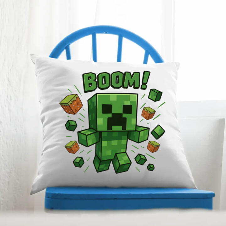 Boom! - vankúš s potlačou pre fanúšikov Minecraftu