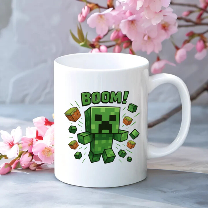 Boom! - keramický hrnček s potlačou pre fanúšikov Minecraftu