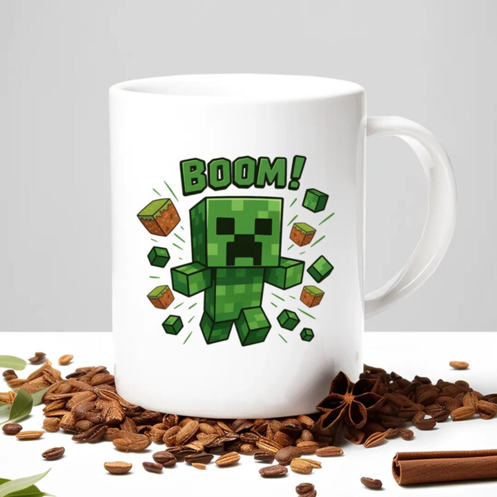 Boom! - keramický hrnček s potlačou pre fanúšikov Minecraftu