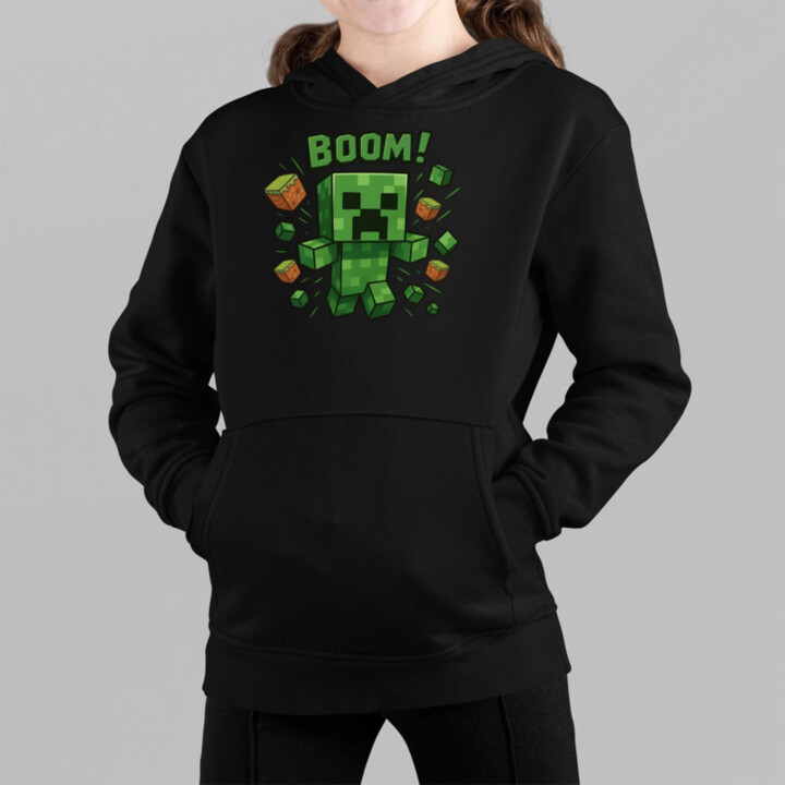 Boom! - detská mikina s kapucňou pre fanúšikov Minecraftu