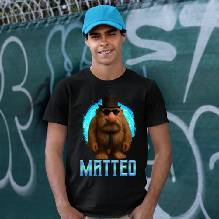 Matteo - Italian Brainrot - trpaslík s okuliarmi - pánske tričko s potlačou MATTEOOOOOOOOOO