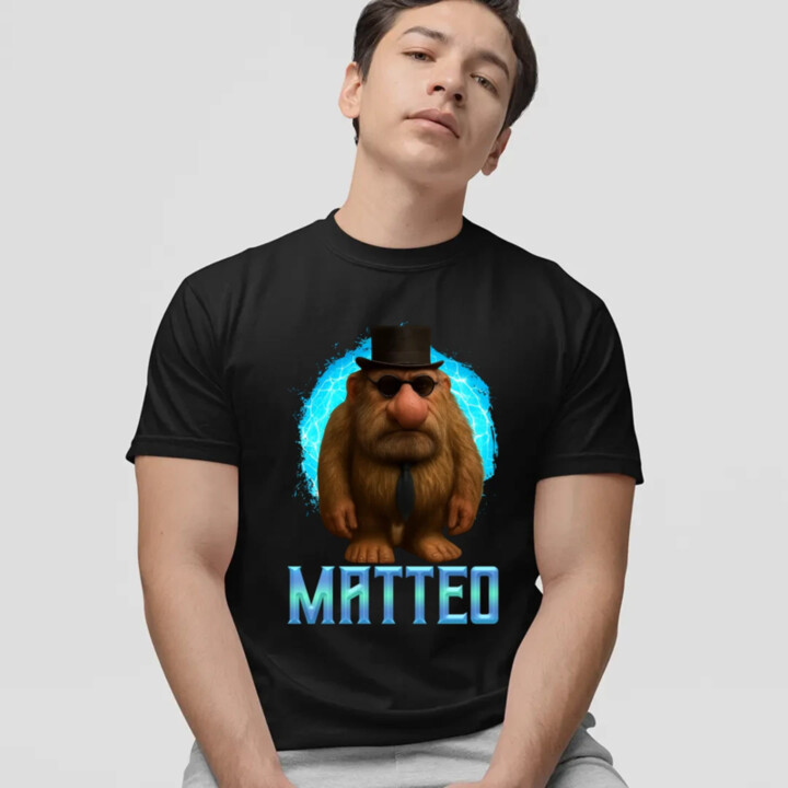 Matteo - Italian Brainrot - trpaslík s okuliarmi - pánske tričko s potlačou MATTEOOOOOOOOOO
