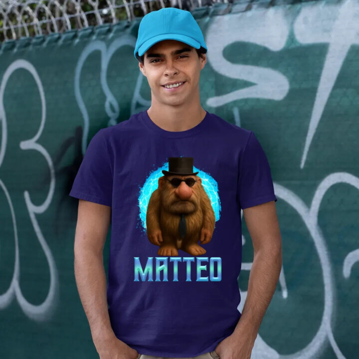 Matteo - Italian Brainrot - trpaslík s okuliarmi - pánske tričko s potlačou MATTEOOOOOOOOOO