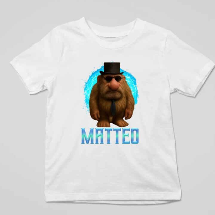 Matteo - Italian Brainrot - trpaslík s okuliarmi - detské tričko s potlačou MATTEOOOOOOOOOO