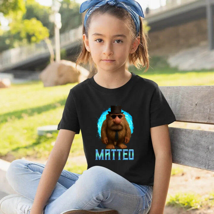 Matteo - Italian Brainrot - trpaslík s okuliarmi - detské tričko s potlačou MATTEOOOOOOOOOO