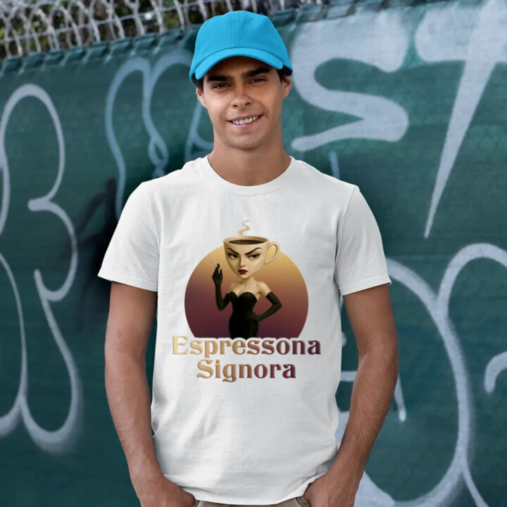 Espressona Signora - Italian Brainrot - žena s kávou - pánske tričko s potlačou