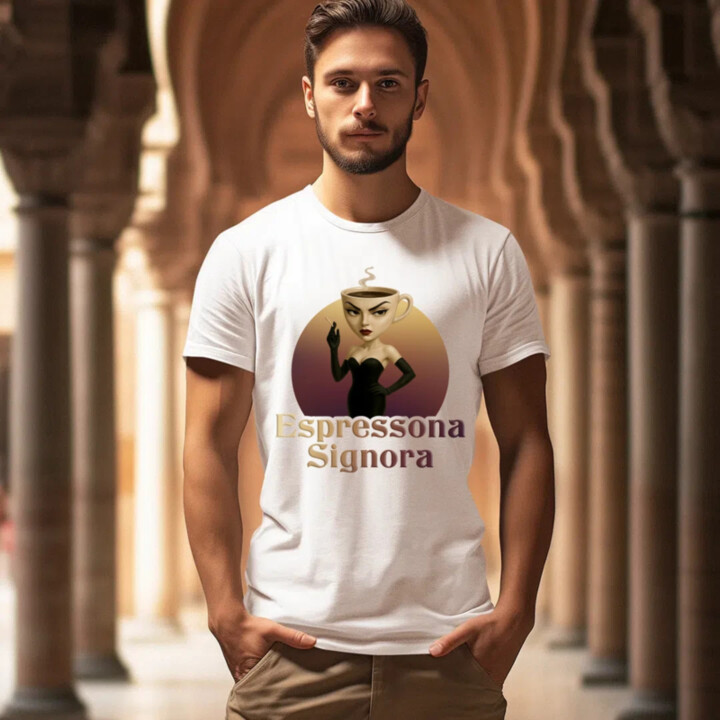 Espressona Signora - Italian Brainrot - žena s kávou - pánske tričko s potlačou