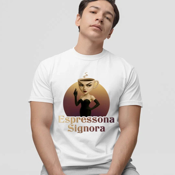 Espressona Signora - Italian Brainrot - žena s kávou - pánske tričko s potlačou