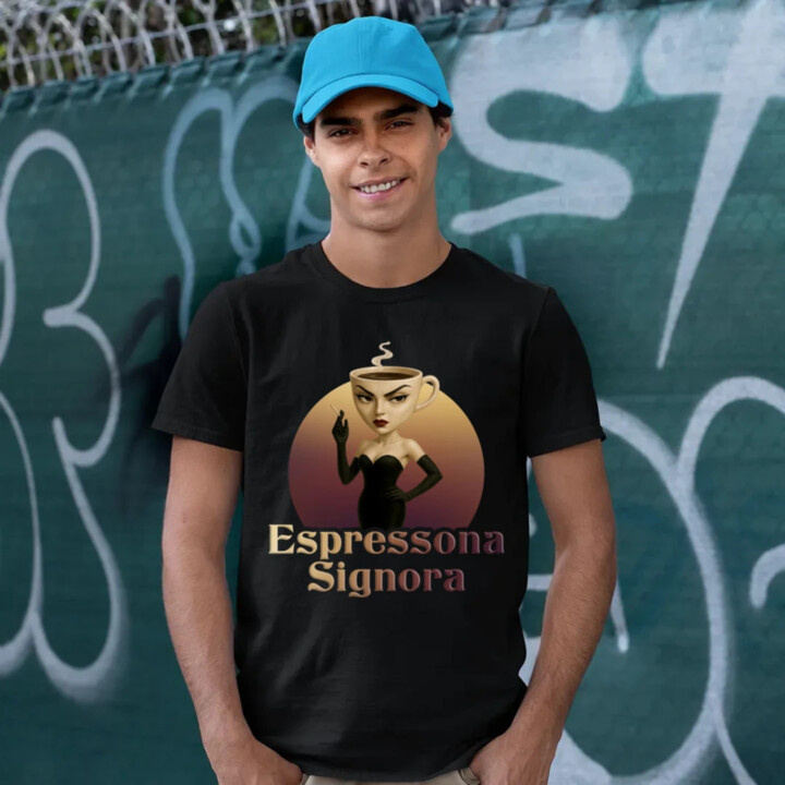 Espressona Signora - Italian Brainrot - žena s kávou - pánske tričko s potlačou