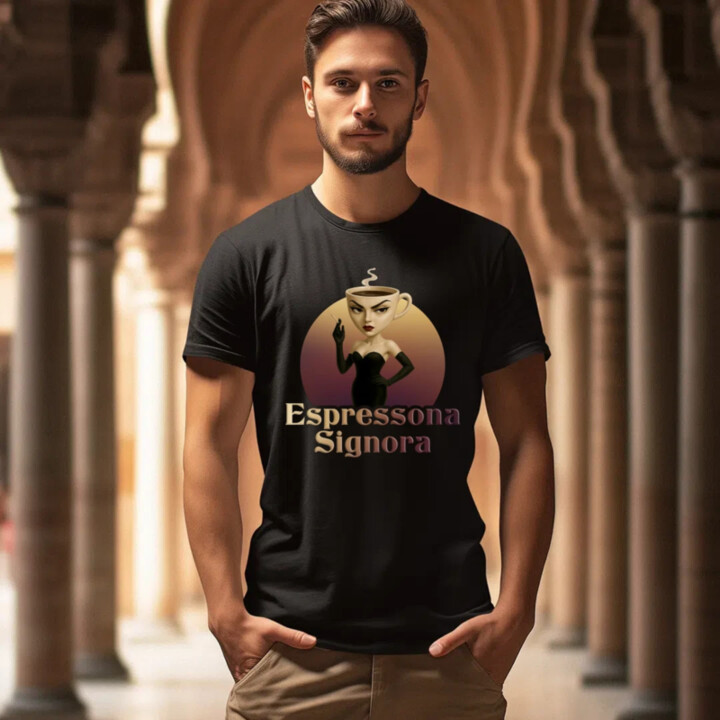 Espressona Signora - Italian Brainrot - žena s kávou - pánske tričko s potlačou