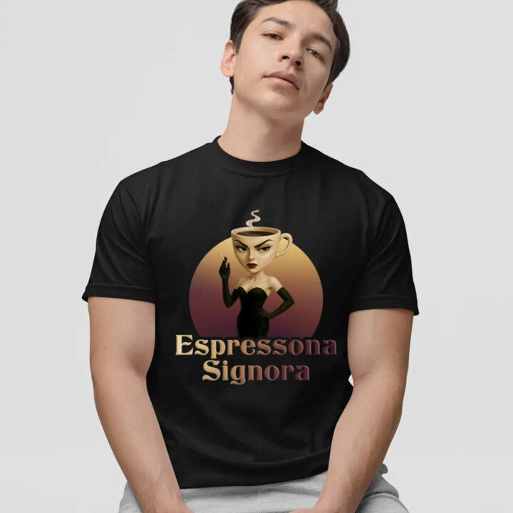 Espressona Signora - Italian Brainrot - žena s kávou - pánske tričko s potlačou