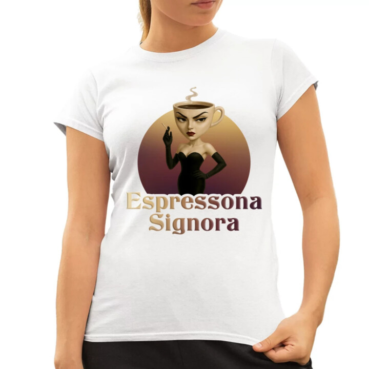 Espressona Signora - Italian Brainrot - žena s kávou - dámske tričko s potlačou