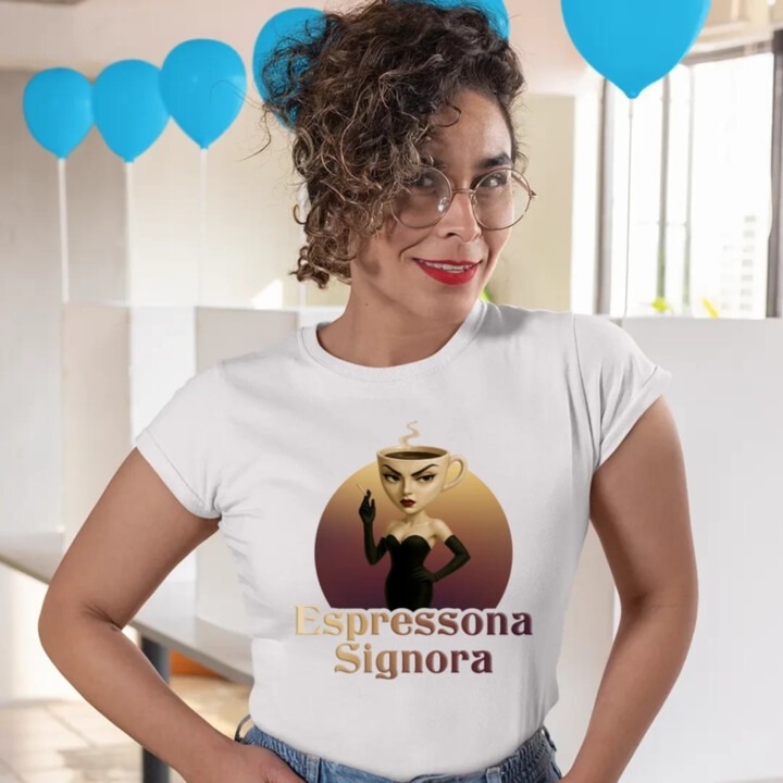 Espressona Signora - Italian Brainrot - žena s kávou - dámske tričko s potlačou