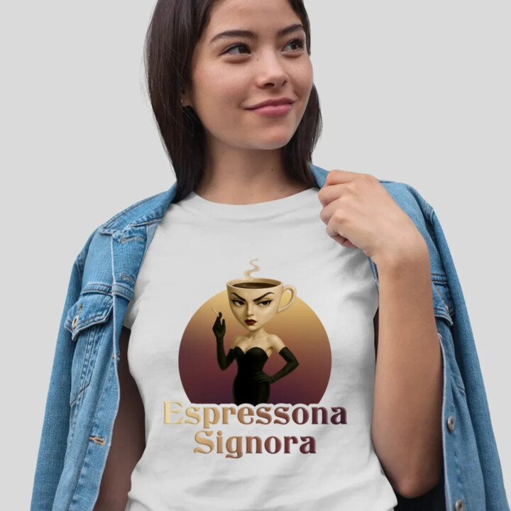Espressona Signora - Italian Brainrot - žena s kávou - dámske tričko s potlačou