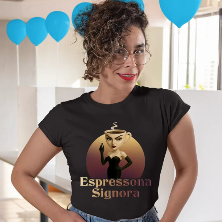 Espressona Signora - Italian Brainrot - žena s kávou - dámske tričko s potlačou