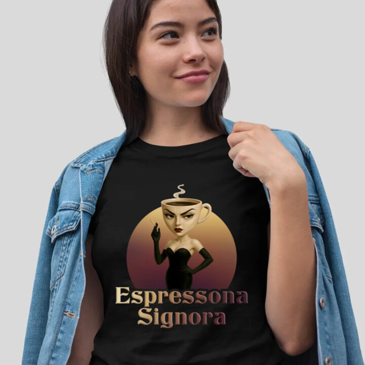 Espressona Signora - Italian Brainrot - žena s kávou - dámske tričko s potlačou