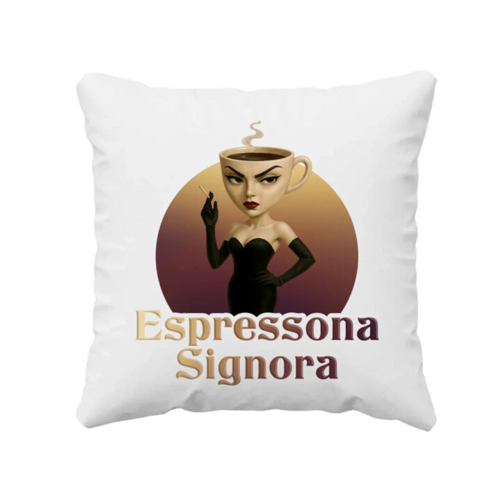 Espressona Signora - Italian Brainrot - žena s kávou - vankúš s potlačou