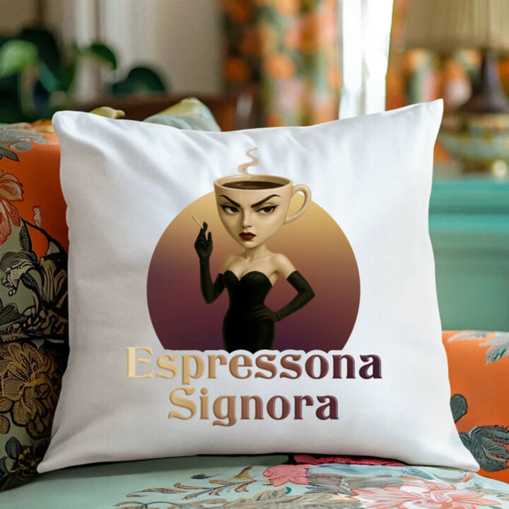 Espressona Signora - Italian Brainrot - žena s kávou - vankúš s potlačou